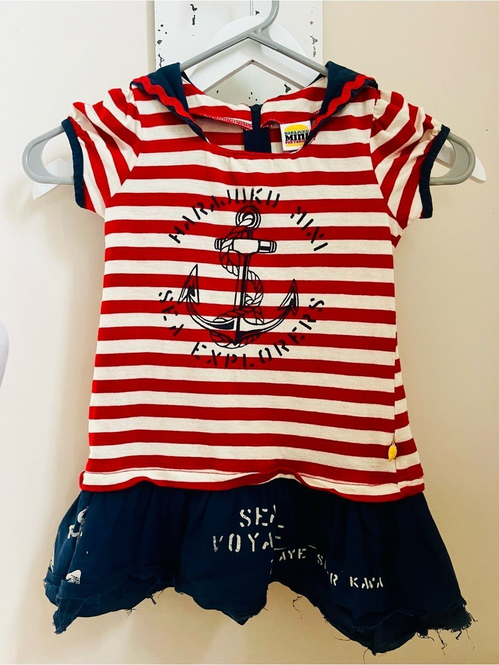 Harajuku Mini Kids Nautical Red & White Striped Dress; Size 4T